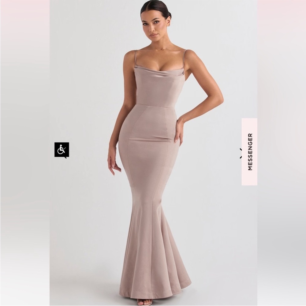 House of CB Dusty Mauve Cowl Neck Mermaid Maxi Dress